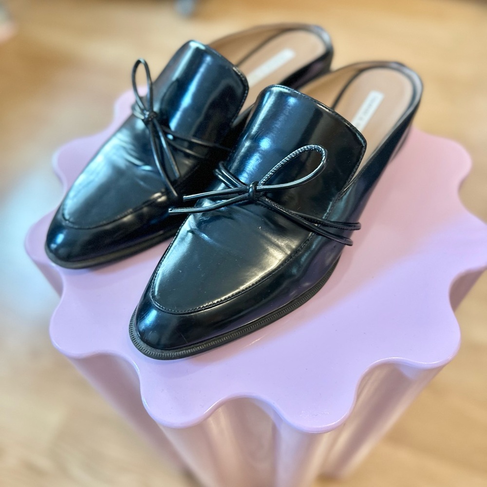 Charles & Keith black bow mules with mini heel